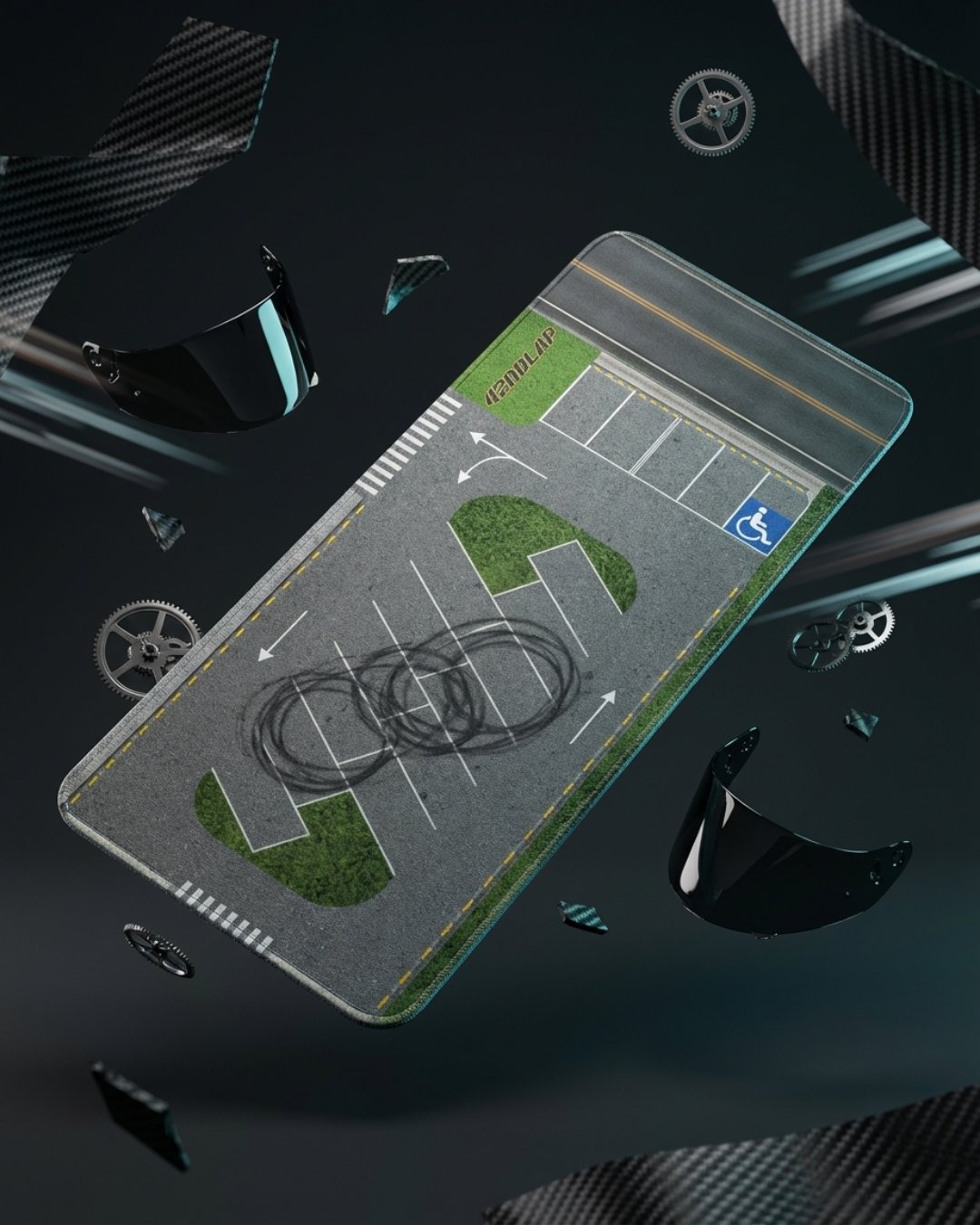 42NDLAP Burnout Parking Lot Diecast Desk Mat – Skid Marks, Grass Islands & Road Section